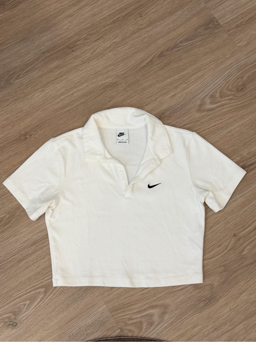 Nike Cream Cropped Polo Top with Black Swoosh